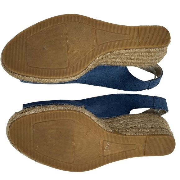 FABIOLAS PEEP TOE BLUE LEATHER SLINGBACK JUTE WRAPPED WEDGE ESPADRILLE SANDAL - Picture 3 of 12